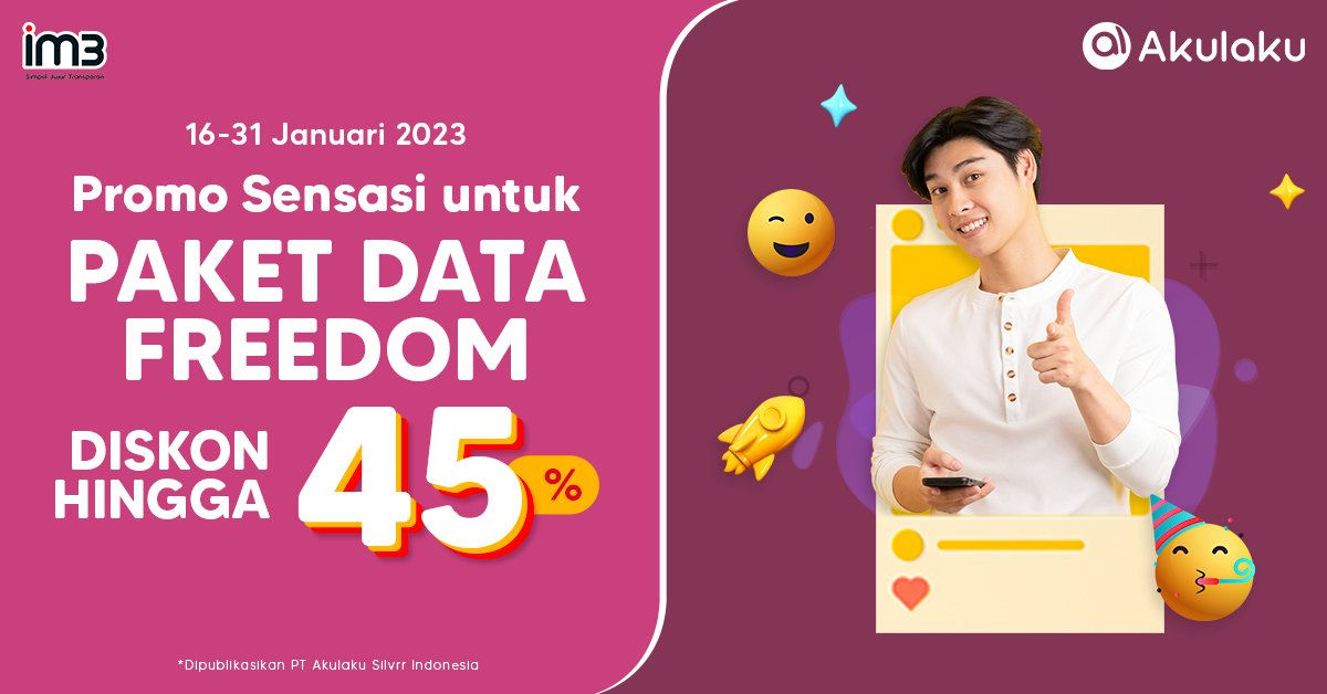 akulakuID's tweet photo. SENSASI NYA GAK NAHAN!! 😂🤑
Ihiiww beli PAKET DATA FREEDOM dapat DISKON HINGGA 45%🤑
Klik di sini buat info lengkapnya https://t.co/t1d3VFhJ3i
#AkulakuIndonesia #PromoPaketData #Indosat #InfoPromo https://t.co/4rUwVWK8S5