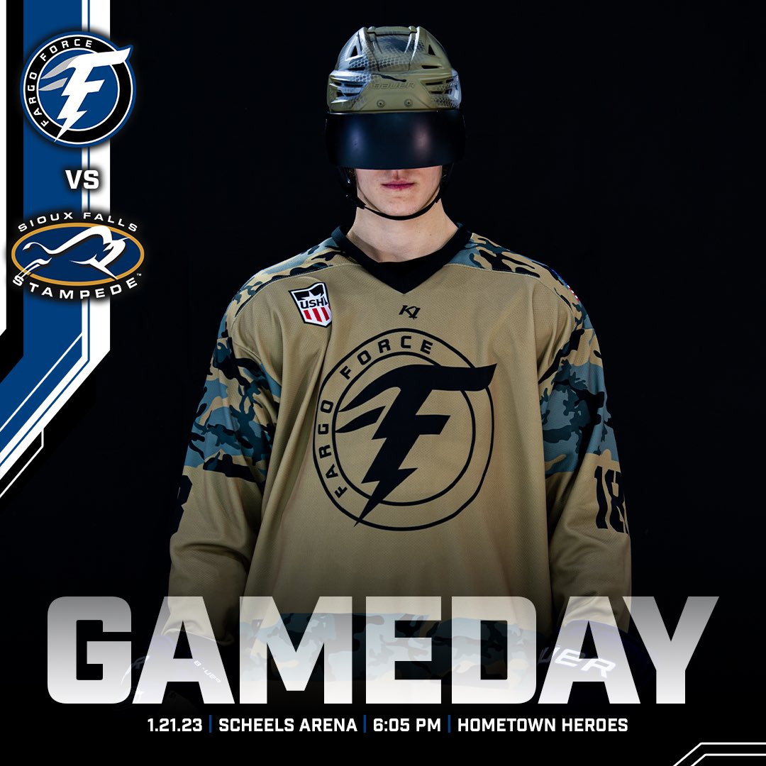FargoForce's tweet photo. The 9th Annual Hometown Heroes Night is finally here🇺🇸

🆚 Sioux Falls Stampede 
📍 Scheels Arena
⏰ 6:05 PM CT
📺 FloHockey 
📻 101.9 Jack FM

#ForceNation⚡️ | #FGOSF https://t.co/tmETyYiJ5I