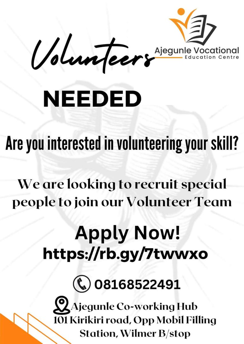 dreamsfromslum's tweet photo. We are looking for ARTISANS to volunteer their skills in our
Vocational Training Program
Register via: https://t.co/iy4hkLvTSZ
Contact: 08168522491
#dreamsfromtheslum
#ajegunlecoworkinghub #ajegunlevocationaleducationcentre #empowerment #voluntee #contribute #train #ajegunle https://t.co/CEwybQfFMn