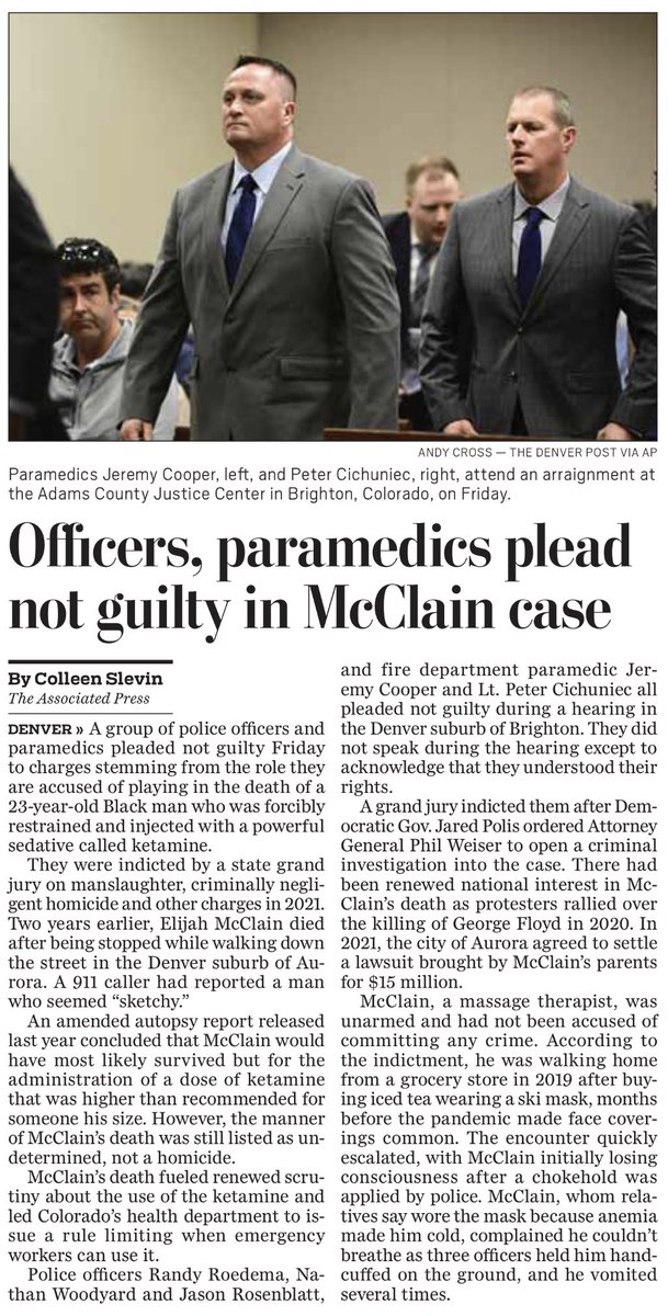 leftiblog's tweet photo. #ElijahMcClain was walking down the street, accused of no crime, and these cops & paramedics administered a chokehold on him and then injected him with horse tranquilizer that killed him. They’re guilty as sin. #TheWholeDamnSystemIsGuilty #BlackLivesMatter https://t.co/moFi1S7L8d