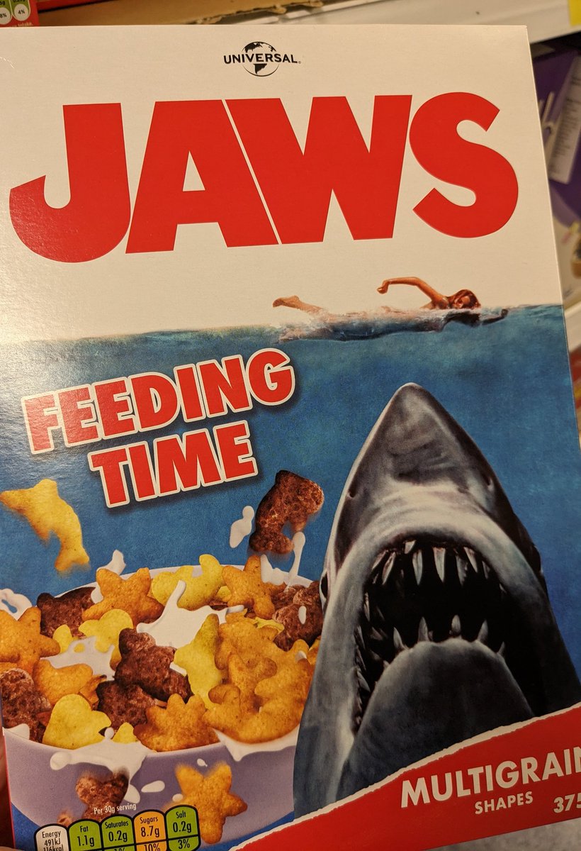 Mark Craven (@thecrav) on Twitter photo Jaws breakfast cereal. Think they missed a trick by not going for 'You're gonna need a bigger bowl' Jaws breakfast cereal. Think they missed a trick by not going for 'You're gonna need a bigger bowl'