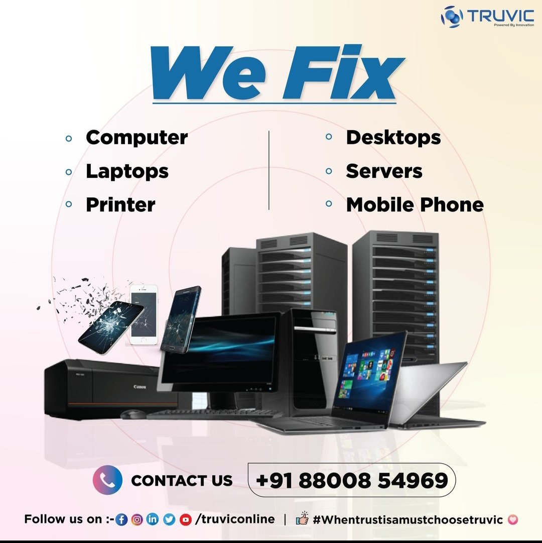 TruvicOnline's tweet photo. Are you looking to repair your Laptops, Desktops, Mobile Phones, Server, or Printers? Call us today and get the best on a repair.
.
Call Now:- 📞 +91 88008 54969
.
Follow @truviconline
.
#printer #printerrepair #3dprinter #hpprinter #printerpaper #canonprinter
#laptoprepair https://t.co/Ot9SOoGYi5