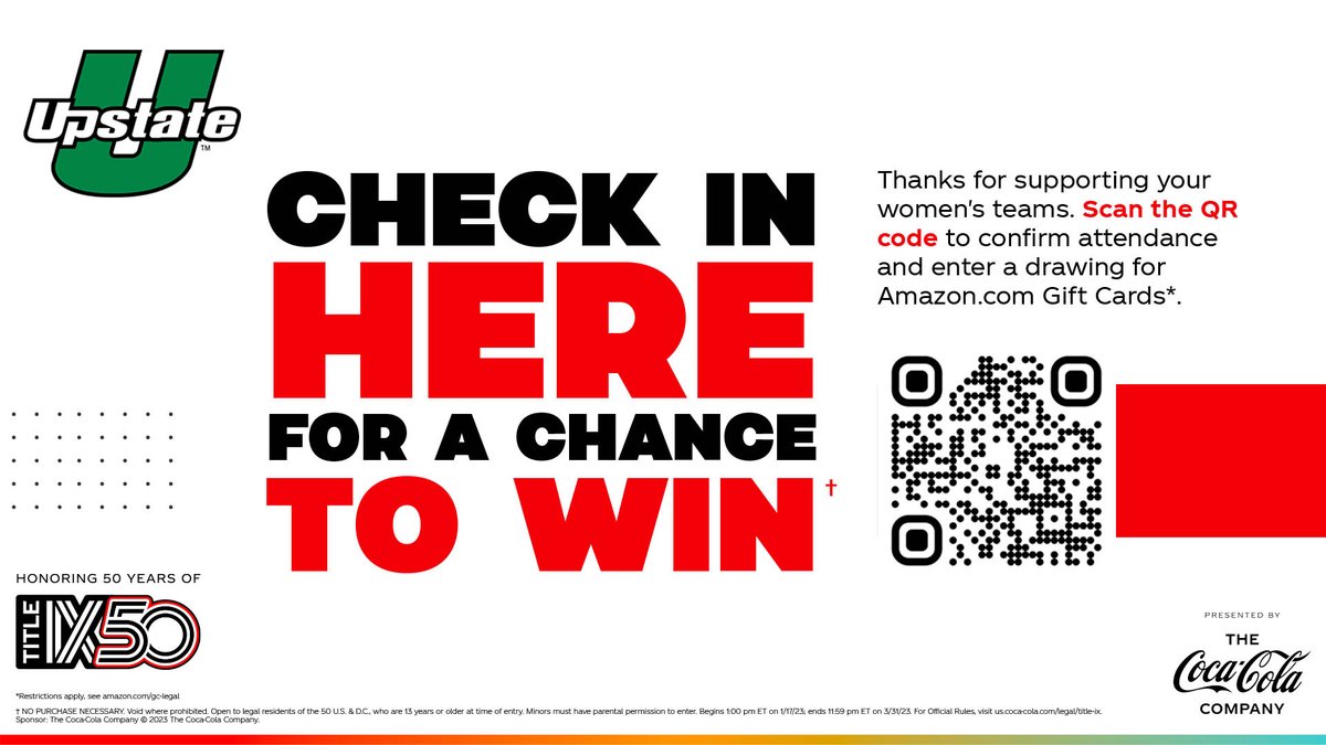 This afternoon we start the Women’s Sport Amplification challenge as <a href="/upstateWBB/">USC Upstate Women’s Basketball</a> takes on UNCA at 3pm! 

Students make sure to look for one of these signs and scan in at the game for chances to win prizes!