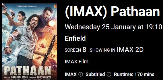 FahimAziz07's tweet photo. I'm inviting all SRKians from the UK🇬🇧 to join us to watch #Pathaan together in the IMAX Screen at Enfield (19:10). 
SRK Warriors UK are waiting for you.

Let's celebrate together.
DM me if you are interested.

#4DaysForPathaan
#PathaanAdvanceBooking
#PathaanFirstDayFirstShow https://t.co/4Qp2xIr99x