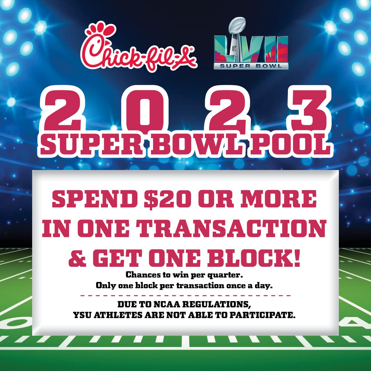 Penguins! 🐧 Visit the YSU Chick-fil-A between now and February 11th to participate in the 2023 Super Bowl Pool! Talk to any of our CFA cashiers for more details 🏈  #superbowl #ysudining #cfa #ysu