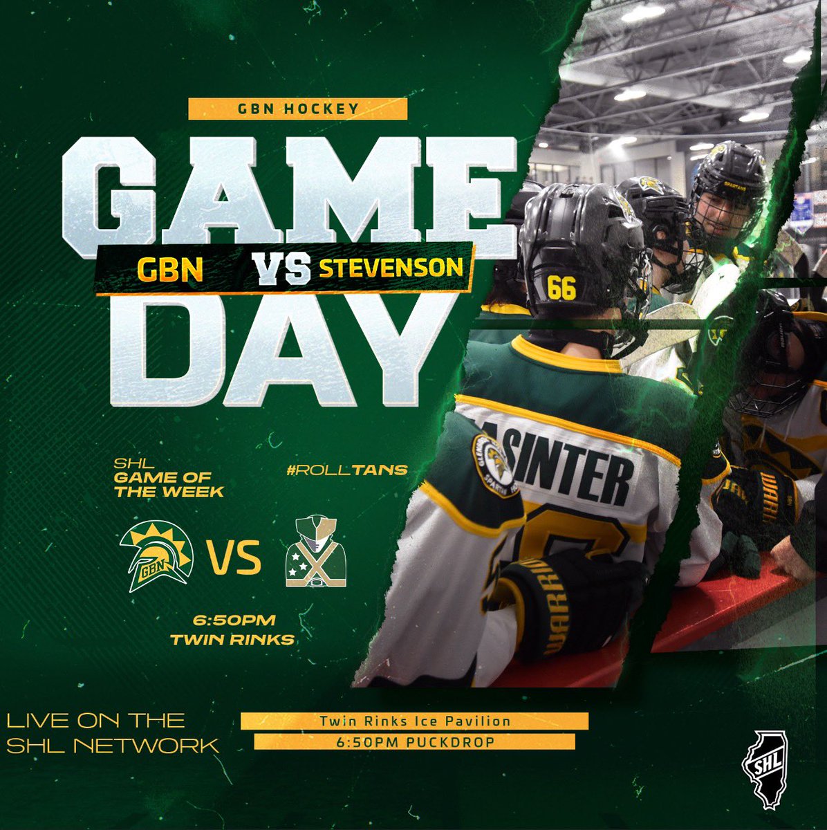GBNhockey's tweet photo. Spartans vs Patriots. @TheSHLNetwork game of the week. #RollTans
Find the link to watch live in our bio.
🏒 GBN at Stevenson
🗓 Saturday, Jan. 21
⏰ 6:50pm
📍Twin Rinks Ice Pavilion https://t.co/D73ZtIOjbj