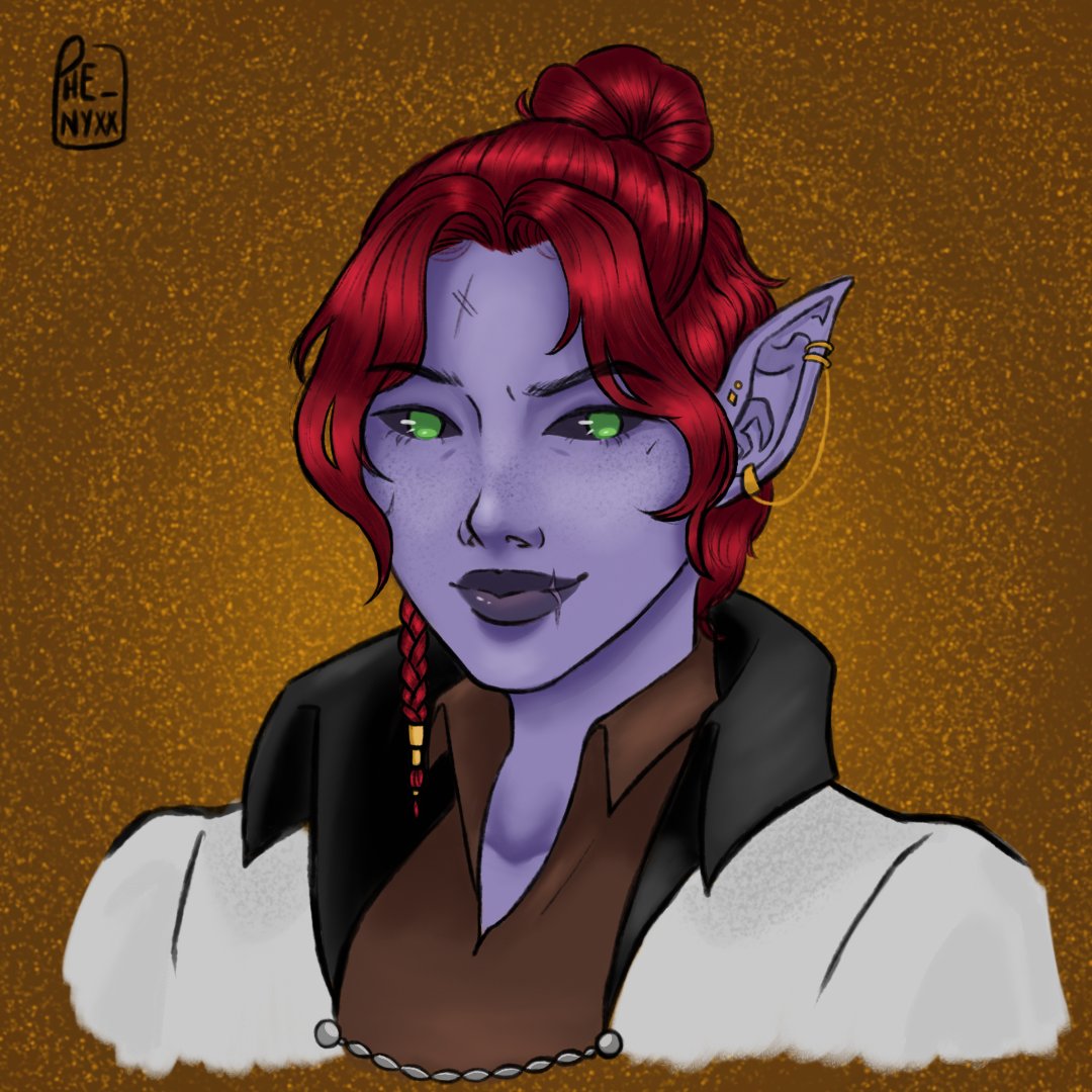Made another dnd character! This is Cix, a tiefling rogue spy  :]