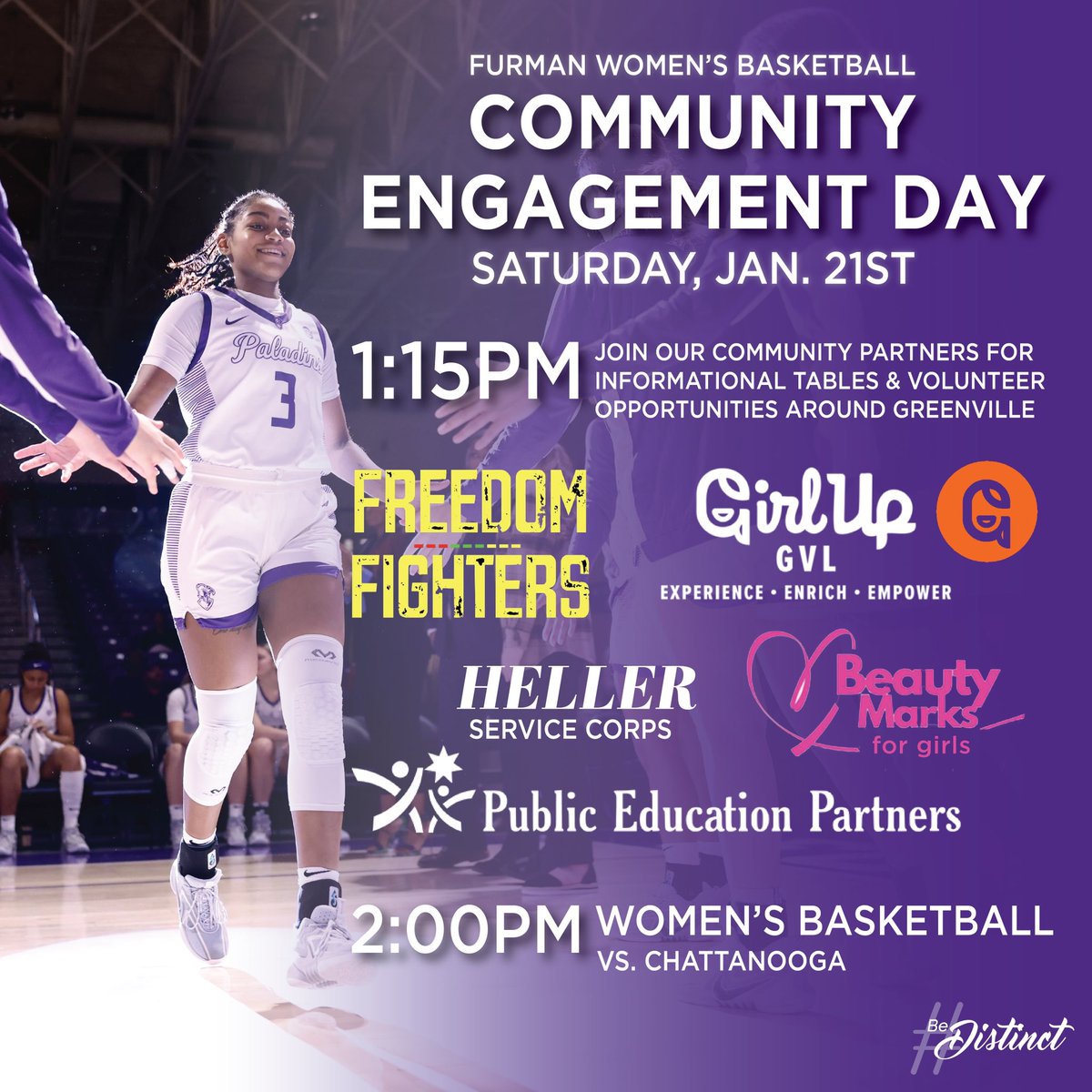 JackieCarson22's tweet image. Hey, hey…it’s GAME DAY #20 in Timmons! It is our Community Engagement Game and we welcome you to come early and learn about these special local organizations then cheer us on vs. UTC!! 

Great day to be a Din!! Let’s go ladies! 💜 #GoDins #BeDISTINCT