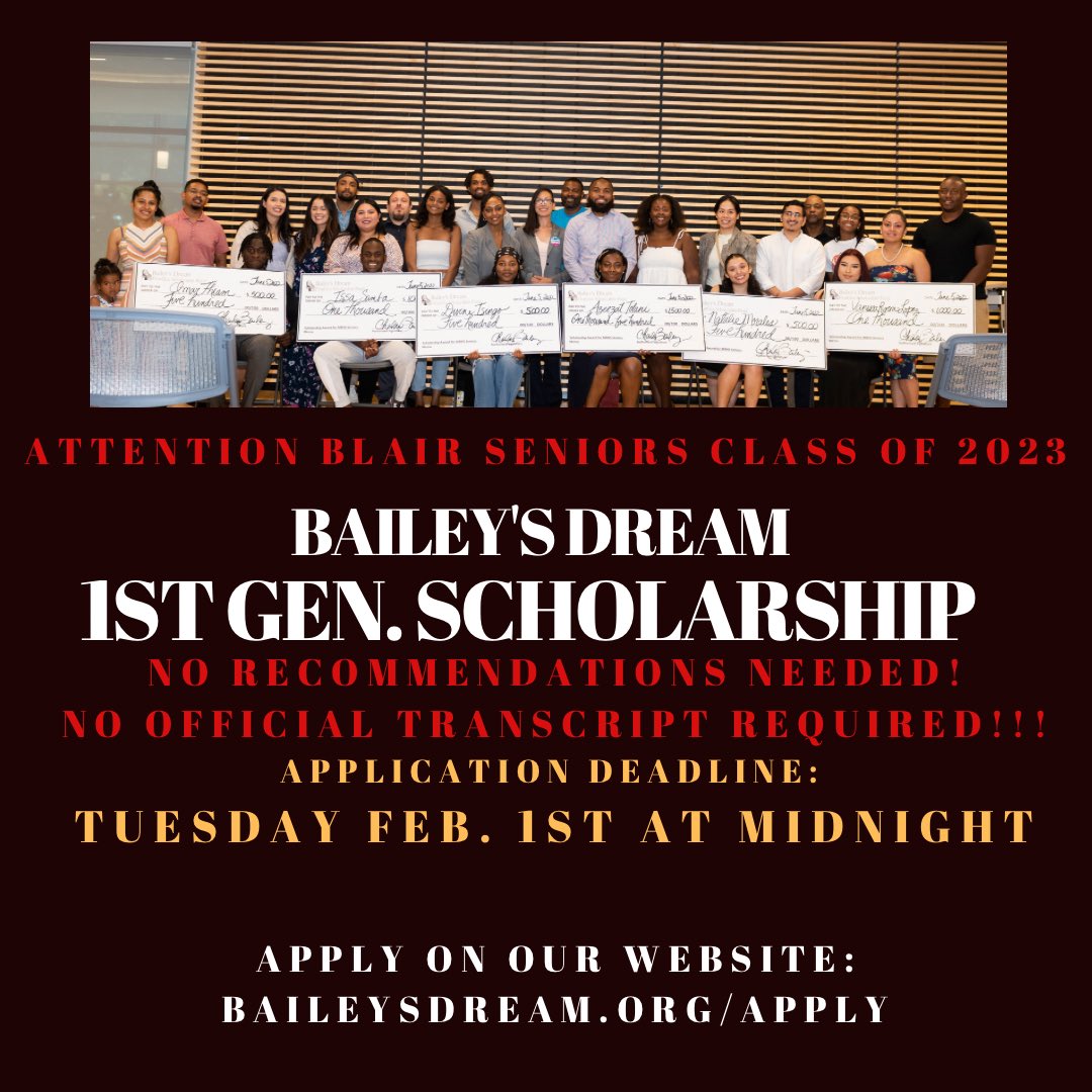 CharlainB's tweet photo. Blair Community… Let’s spread the word about this awesome opportunity for a Senior in the Class of 2023!!! https://t.co/DxK2KUn8AF