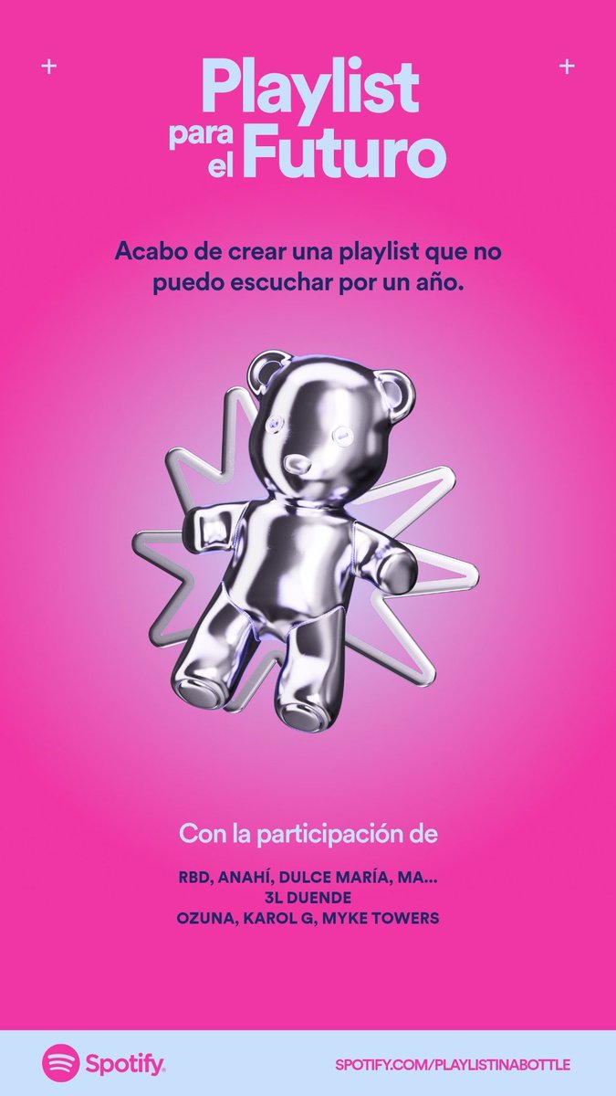 ElisaMtzz's tweet photo. Acabo de crear una cápsula del tiempo musical que no puedo abrir hasta 2024.
Crea la tuya con Playlist para el futuro de Spotify: https://t.co/vOjFjwwrvb
#PlaylistfortheFuture
https://t.co/TrjWD9MFtA https://t.co/Kb0FkzfrMg