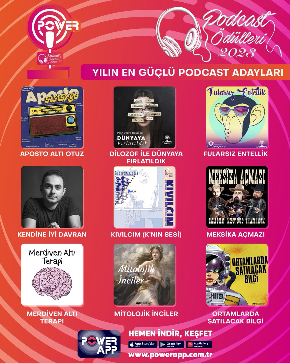 Türkiye’nin en güçlü podcastlerini bu sene de siz seçiyorsunuz! Yılın En Güçlü Podcast’i sizce hangisi?
Power Podcast Ödülleri’nde oy vermek için ; Mobilde: PowerApp - Webde: powerapp.com.tr #powerpodcastödülleri