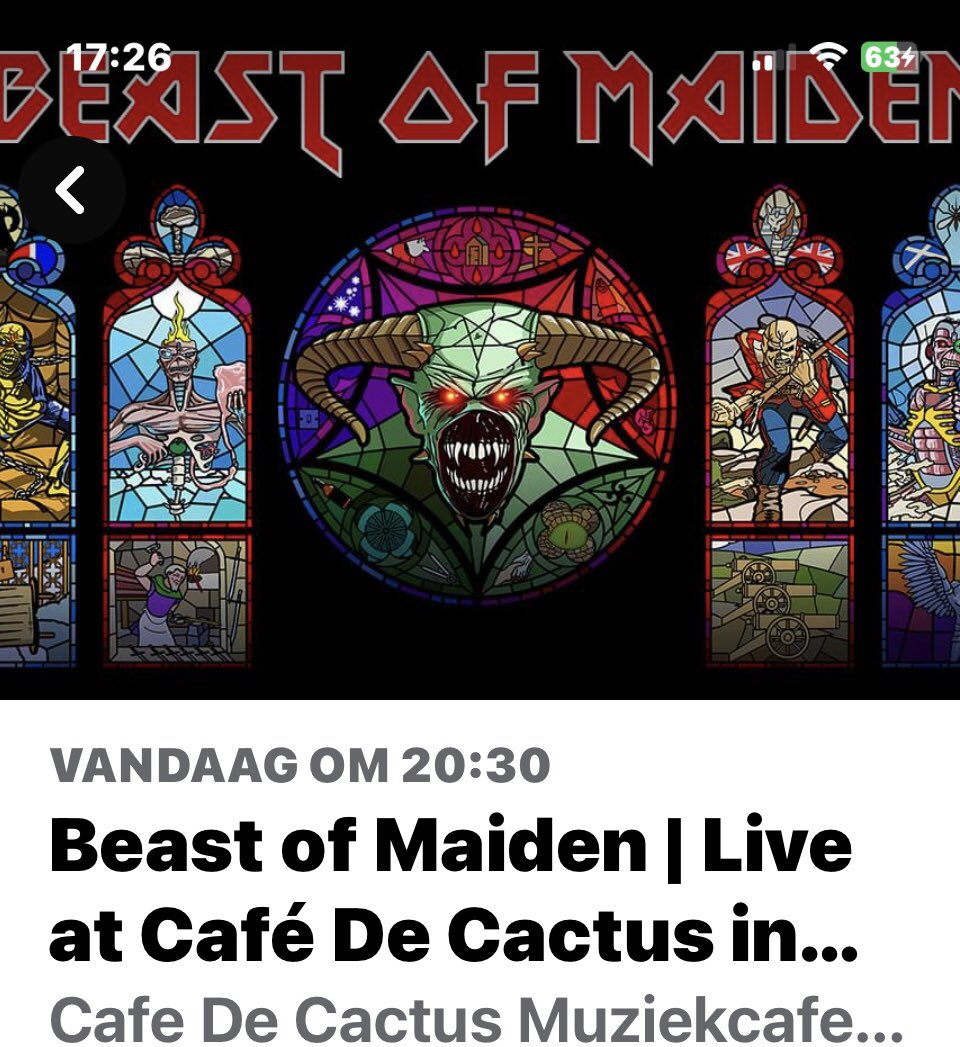 Vanavond Beast of Maiden 20.30 uur <a href="/DeCactus/">MuziekCafe de Cactus 🌵🌵🌵🌵🌵</a> Tickets via onze agenda /website
