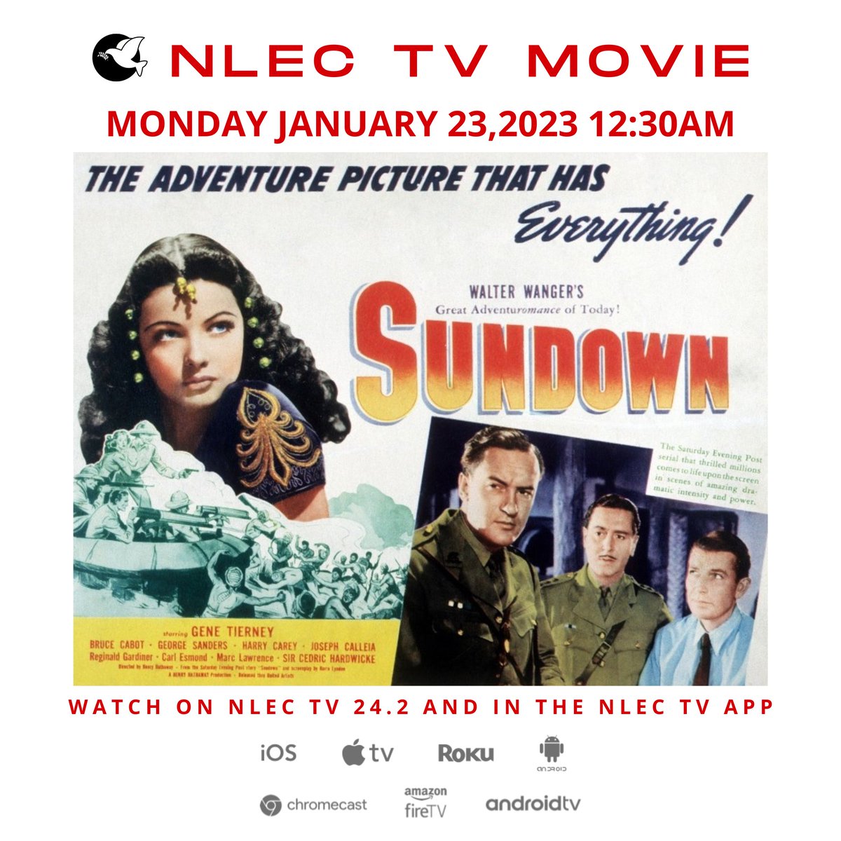 Multiple Oscar© nominated story about a mysterious Somaliland native woman helps the British against the Nazis. #Sundown #genetierney #BruceCabot #harrycarey #dramamovie #DramaMovies #warmovie #warmovies #classicmovie #classicmovies #movies
 nlec.tv/on-demand/nlec…