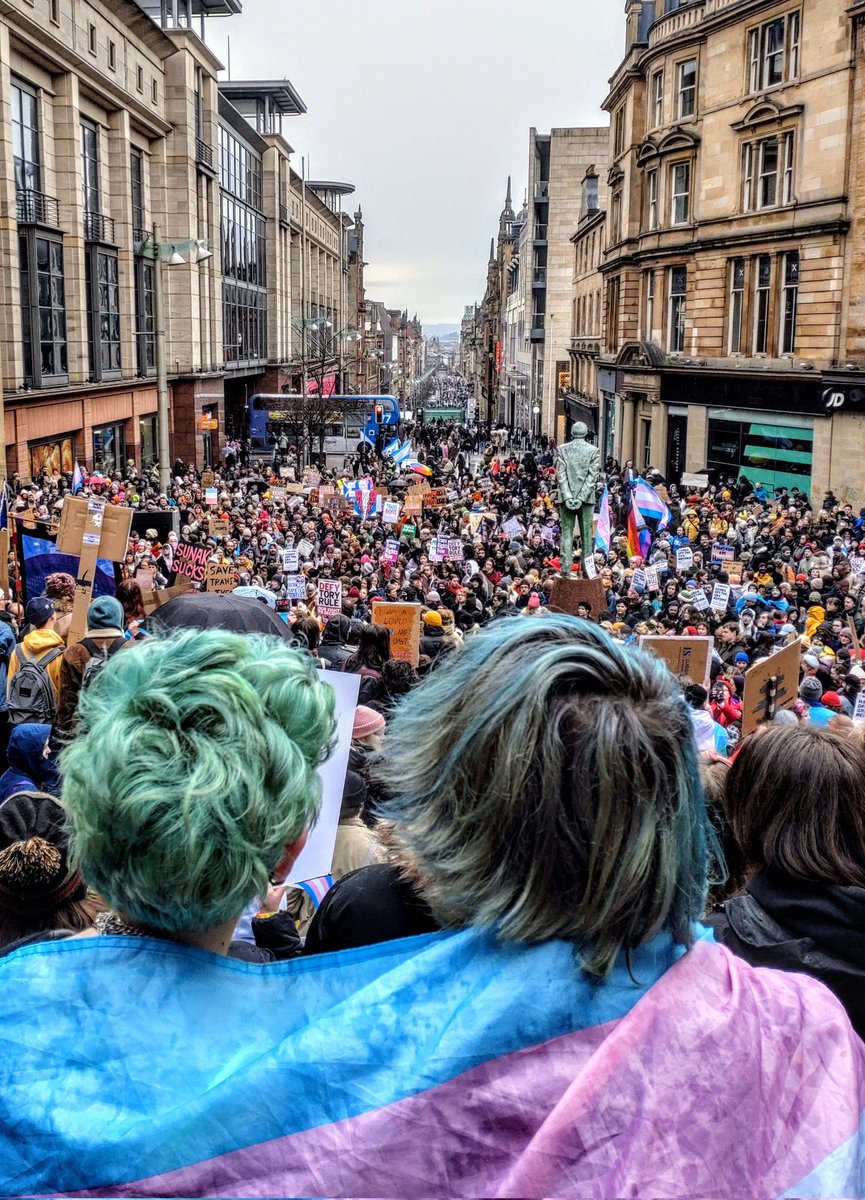 mjbrocklebank's tweet photo. Fantastic turnout for the #RallyForTransEquality in Glasgow today. Passion, solidarity and humour. We will win. #notosection35 https://t.co/8SGvohfhgq
