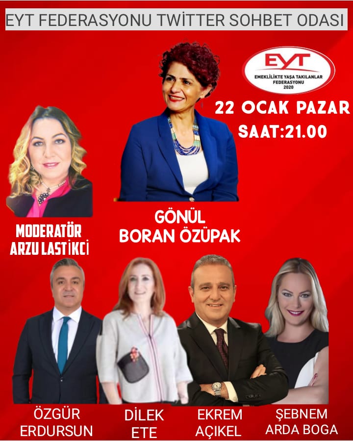 Mücadele devam ediyo yasa çıkana kadar 📢DUYURU📢
TARİH: 22 Ocak 
Moderatör:@ArzuLastikci#EYT yasayı Bekliyor #EYTyasayıBekliyor