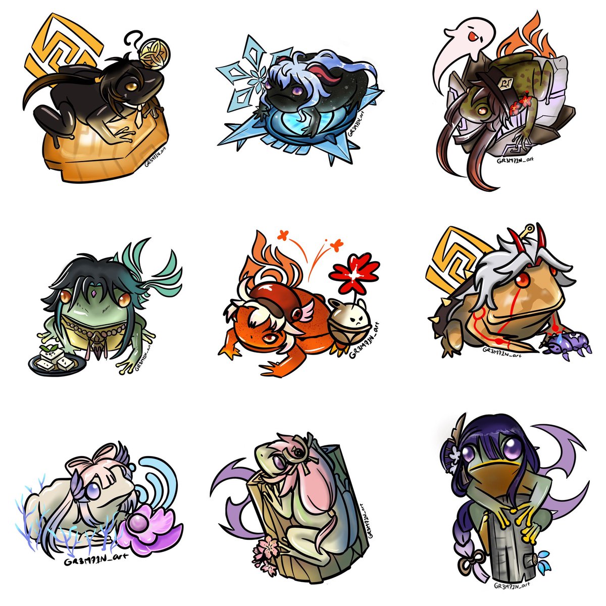 Since I’m the literal worst at posting on this app, have a compilation of all my Genshin froggy babies #frog #GenshinImapct #frogshin #xiao #hutao #klee #itto #zhongli #yaemiko #RaidenShogun #Ganyu #kokomi