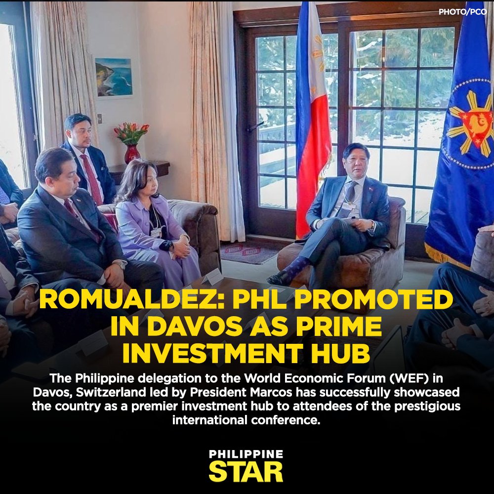 PhilippineStar's tweet photo. House Speaker Martin Romualdez said the substantial Philippine delegation during the World Economic Forum impressed the attendees in Davos, saying it βshowed a united front to the entire world.β https://t.co/2OALZGDNaU https://t.co/NG75d5MUsB