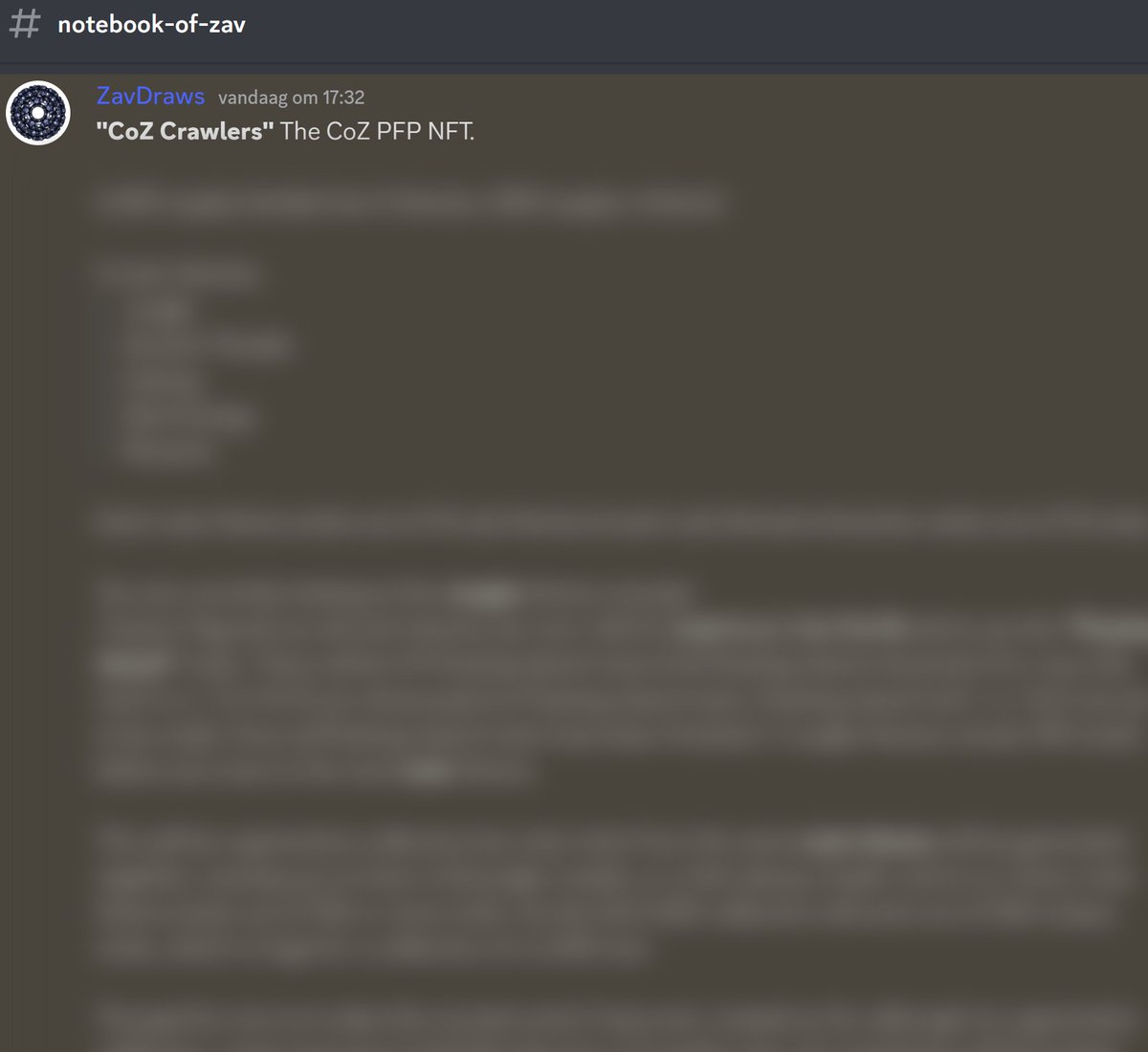 New notes in Notebook of Zav.

CoZ Crawlers NFT Collection,

CoZ Discord Exclusive content.
discord.gg/6fb4YaAw7C