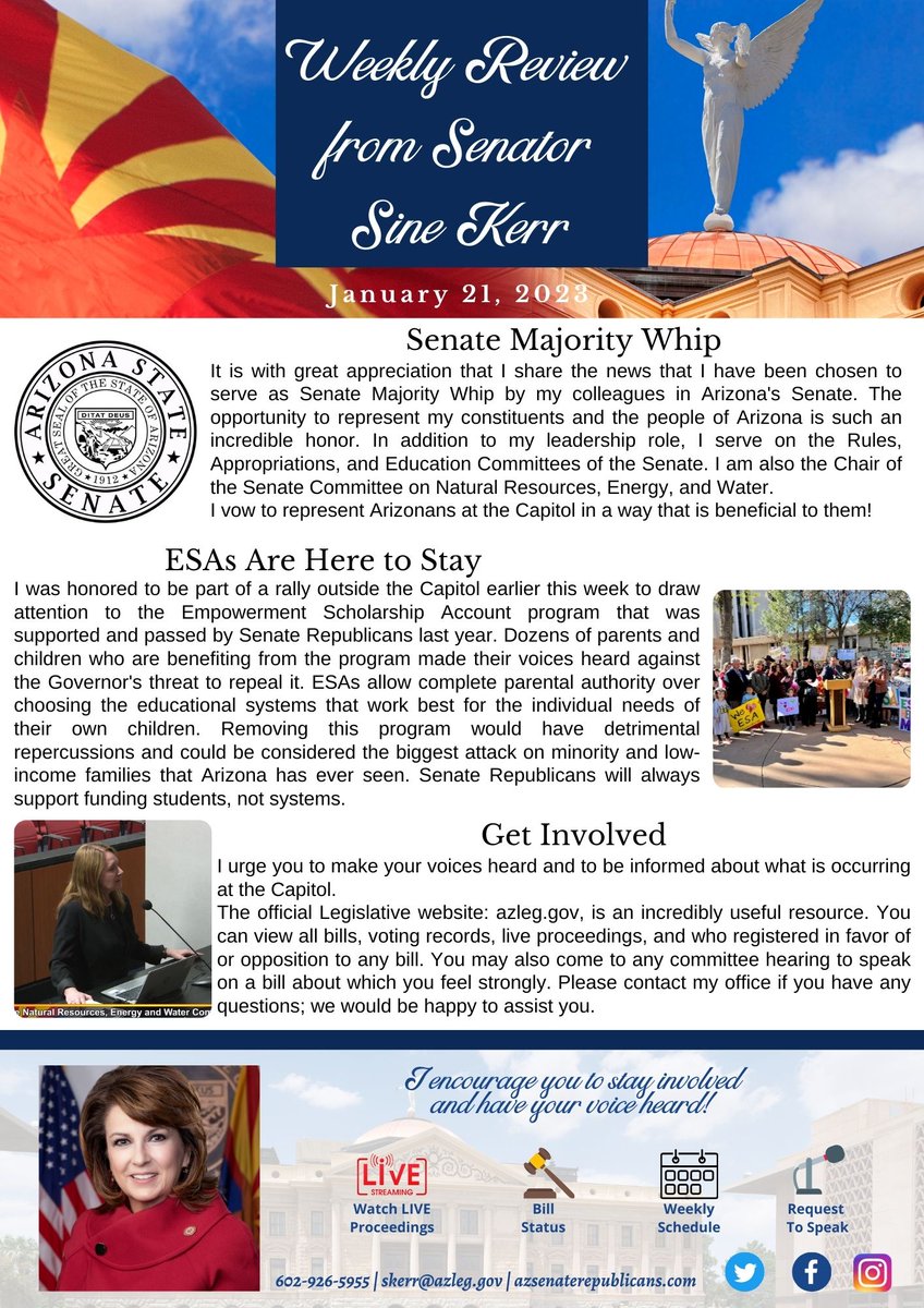 Weekly Review from Senator @SineKerr: 'ESAs Are Here to Stay!' Read more⤵️ #AZSenate