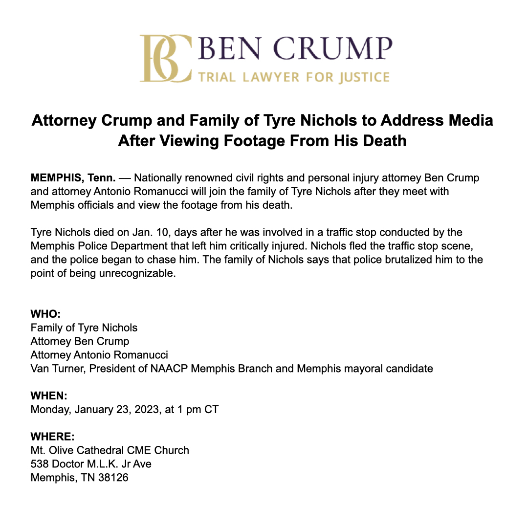 Ben Crump Law, PLLC on Twitter "MEDIA ALERT AttorneyCrump and