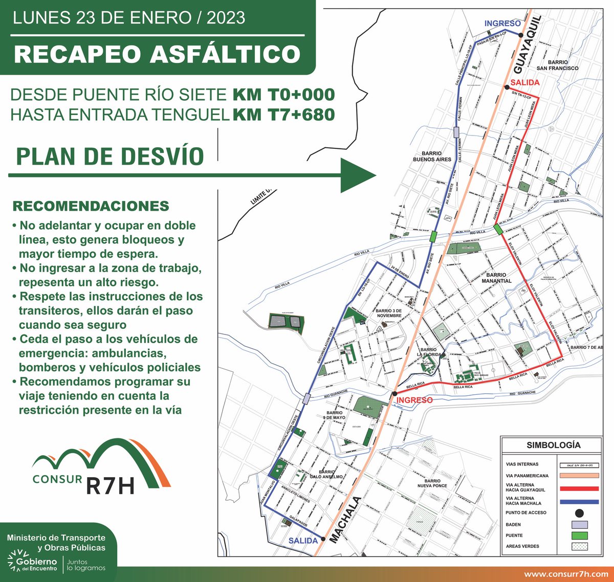 ConsurR7H's tweet photo. TRABAJOS EN VÍA 👷🏻♂️🚧
A partir del 23 de enero de 2023 se iniciará los trabajos de Recapeo Asfáltico en el Tramo Entrada Tenguel - Puente Río Siete, en una longitud aproximada de 7.2 KM.
Pedimos disculpas por las molestias ocasionadas.
🛣️ #Mantenimiento #Recapeo #Asfáltico #Consur https://t.co/U4R0CIlWwM