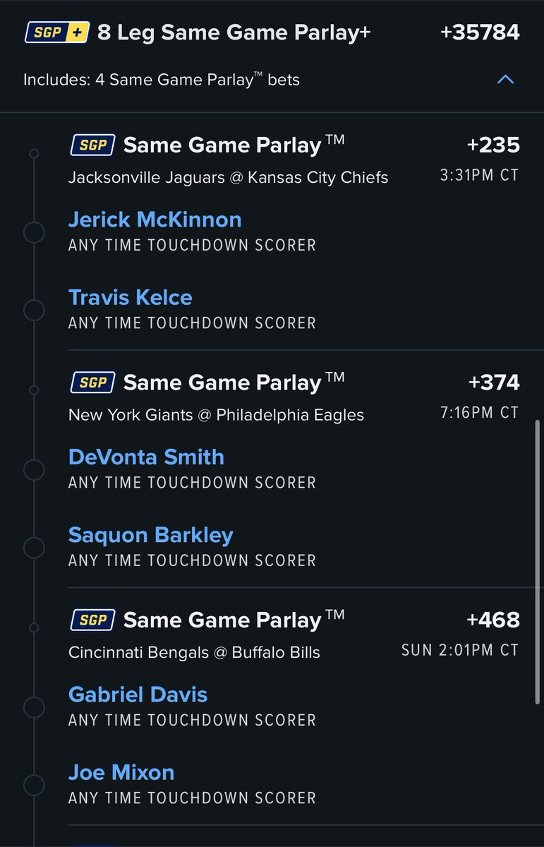 anytimeTDpicks's tweet photo. Long shot parlay #NFL #NFLPlayoffs #Parlay #anytimeTD https://t.co/w2gvlCl1Mf