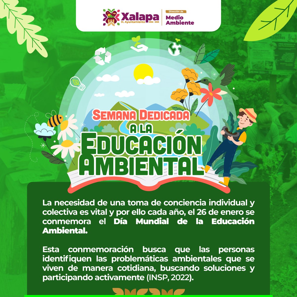 AytoXalapa's tweet photo. Los invitamos a participar en la semana dedicada a la Educación Ambiental 📚🍃♻️ que se realizará del 21 al 28 de enero en modo virtual así como en los Parques Ecológicos emblemáticos de #Xalapa: Cerro de Macuiltépetl y El Haya.

Consulta el programa completo aquí 👇.

#Xalapa https://t.co/iPnR3apeZj