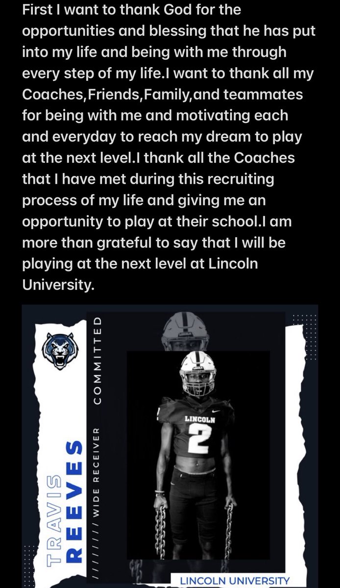 COMMITED!! <a href="/FootballTHS/">Timberland Football</a> <a href="/CoachMalson/">Coach Malson</a> <a href="/LUMO_FB/">Lincoln University (Missouri) Football</a> <a href="/GSV_STL/">Gateway Sports Venue</a> <a href="/JPRockMO/">JP Rock</a> #GoTigers