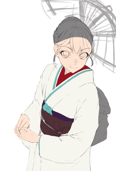 続き下塗りの続きを描きました_φ(・_・明日は模様も描きたいなぁ 