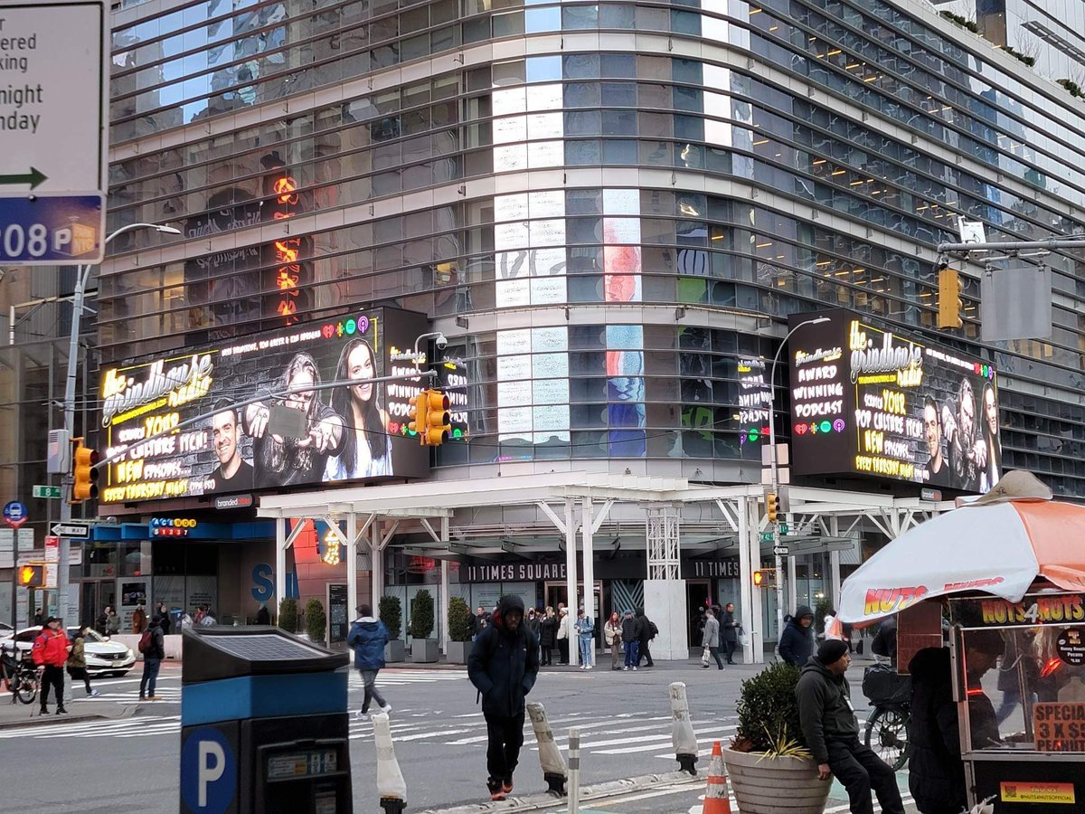 KimAdragna's tweet photo. So something cool happened in the big 🍎 yesterday! @thegrindhouseradio lit up #Manhattan in #TIMESSQUARE 🌃. Shared this moment with @therealbrimstone &amp; @itsmrgreer last night. Big shout out to JR for hanging/showing off his amazing photography seen on the #billboards. 

#NYC https://t.co/KmFhr1vvRT