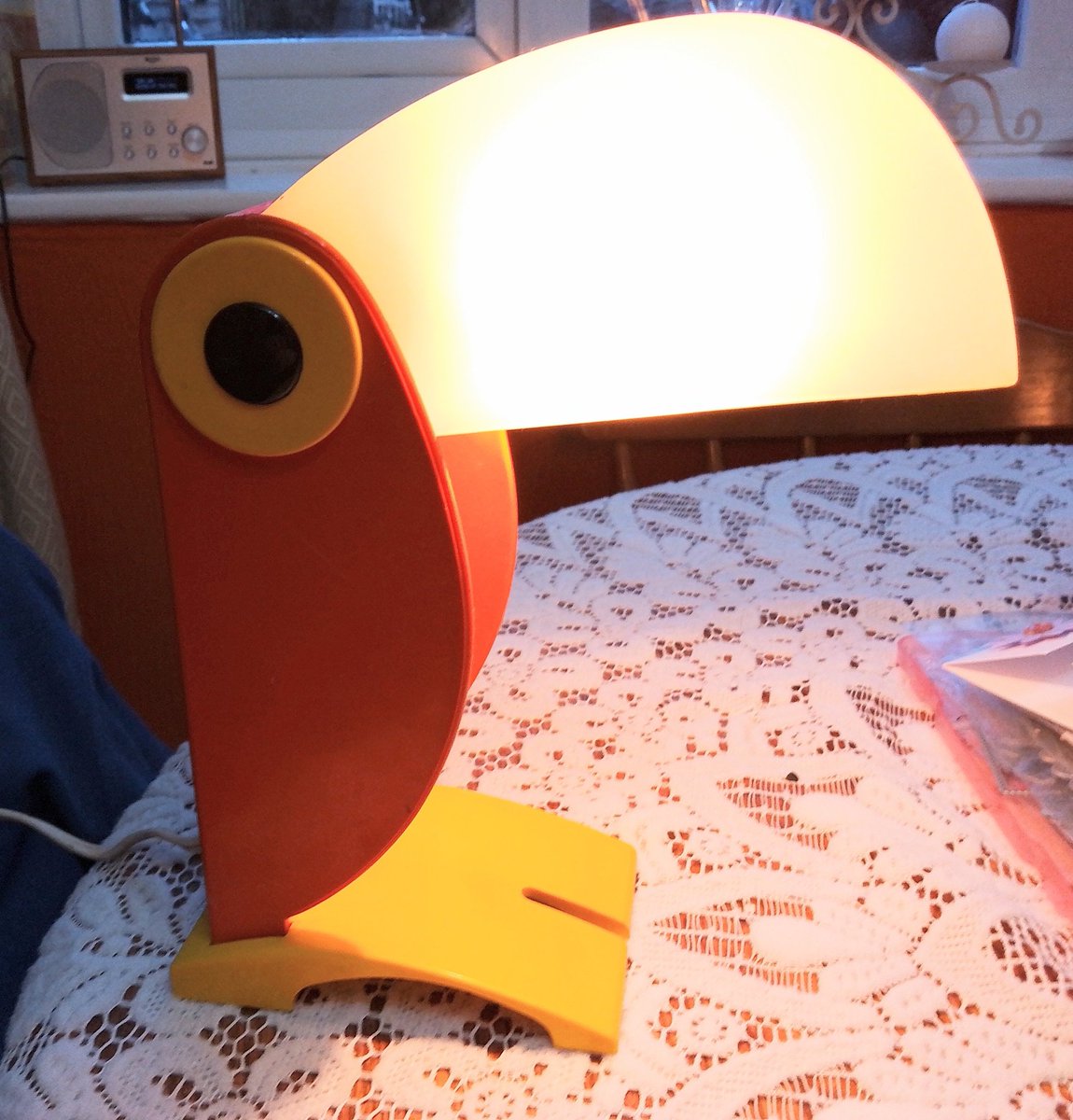 My 70s childhood bedside lamp. Long believed thrown away as Dad said it was broken, I found it when I cleaned the house out. I cleaned and repaired him. He lives! 😀