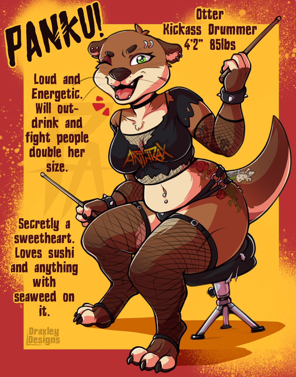 DraxleyDesigns's tweet image. Lil otter 🦦 BIG sound ÙwÚ 🔥🔥 
Introducing Panku, who carries the furious beat of Pack Attack! 
Two more band members yet to be properly introduced! OwU 🖤💜

©DraxleyDesigns2023
#furryart #packattack #panku