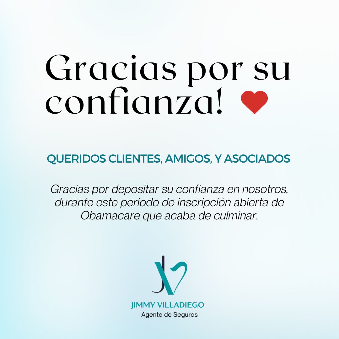 JimmyVilladieg0's tweet photo. A nuestros queridos clientes, amigos y asociados.
Gracias por la confianza depositada en nosotros, durante este periodo de inscripción abierta de Obamacare que acaba de culminar.
.
.

#gratitud #asesordeseguro #MedicareForAll 
#Medicare #obamacare #insuranceagent #healthinsurence https://t.co/CIT3zWALRQ