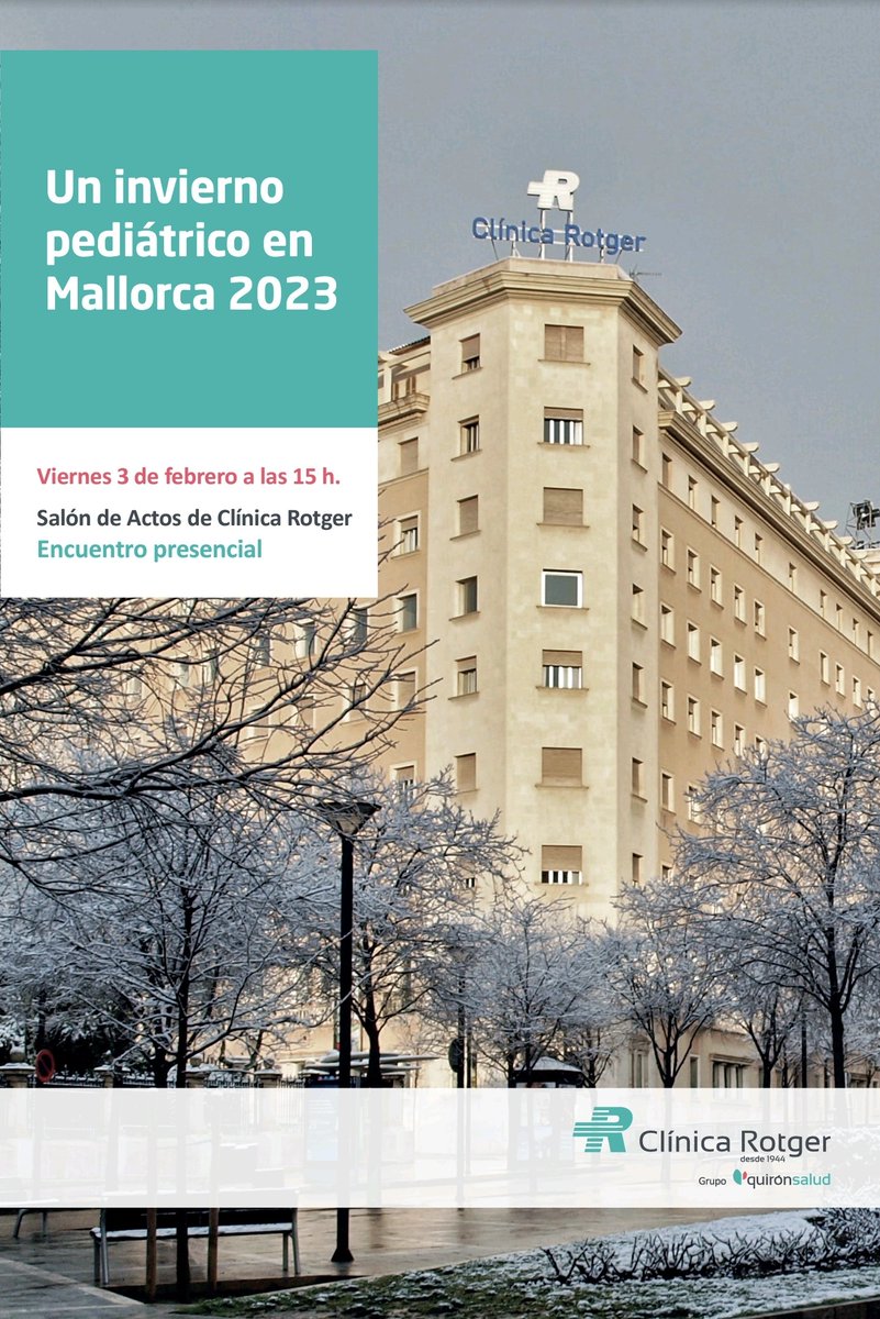 PediatriaBalear's tweet photo. Cuarta edición "Un Invierno Pediátrico en Mallorca:
El proximo viernes tres de febrero por la tarde tendra lugar en la clinica Rotger la cuarta edicion del curso Un Invierno Pediatrico en Mallorca.
👇🏽 
https://t.co/Rm75LaIRkl https://t.co/tTSDAbDGps