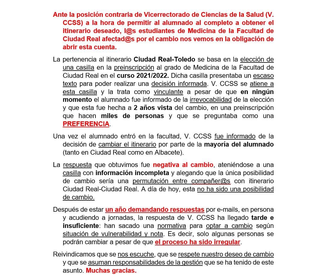 ¿Quiénes somos y como hemos llegado hasta aquí? Seguidnos en ig: <a href="/med_cr_toledo/">Alumnado Facultad Medicina CR Itinerario</a> y a nuestr@s compañer@s <a href="/med_ab_toledo/">Cuenta protesta contra el itinerario de Toledo</a>.
‼️‼️ST📛P‼️‼️