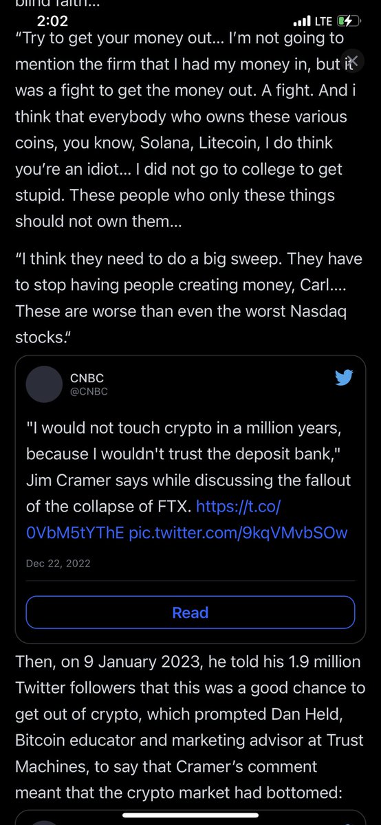 TradingGuru14's tweet photo. Lesson#-1 in crypto, don’t listen to Cramer😂👍 https://t.co/sSe9bF16pa