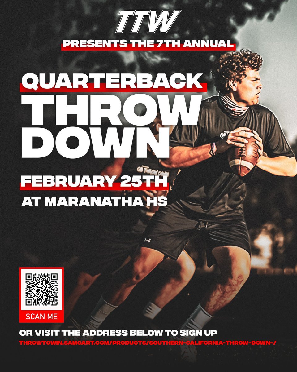 LUCKY NUMBER 7!!
Who will be crowned this year’s King of the West at the 7th annual QB Throw Down?!
Don’t be late to enter, over 120 QBs competed in last years Throw Down, so there could be an entry cap.
See you in Pasadena February 25th! Let’s Throw Down!
throwtowin.samcart.com/products/south…