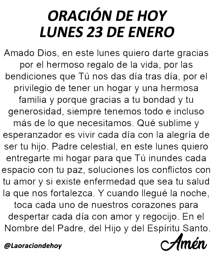 Oración diaria para hoy lunes 23 de enero del 2023.