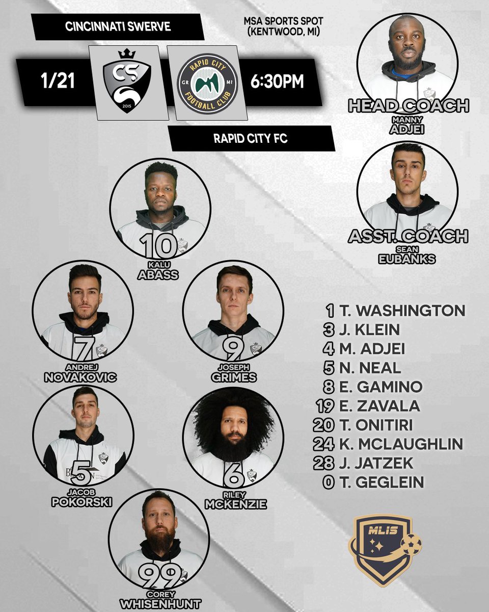 Here is your Cincinnati Swerve lineup tonight in Grand Rapids, Michigan to take on Rapid City FC. (kit numbers subject to change)