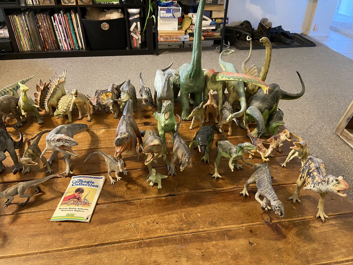 NotThatMarsh's tweet photo. I’ve been collecting the #CarnegieCollection since 1990 when my mom worked at Key Bank in northern IN and you got the Triceratops or Tyrannosaurus when you opened an account. Yes, mine are off the shelf to dust today… https://t.co/LzKMHpMtmG
