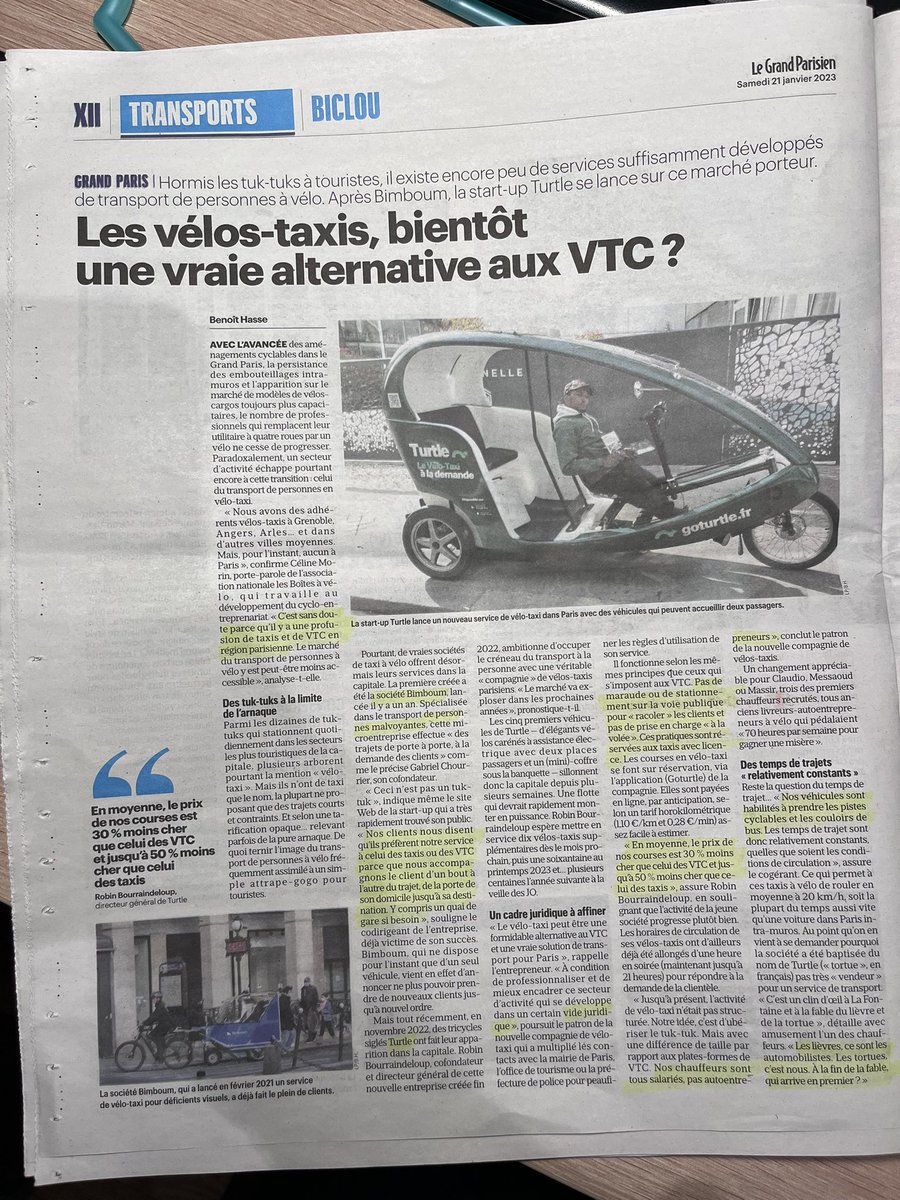 Stein van Oosteren (@lcyclable) on Twitter photo Jusqu’à 50% moins cher que le taxi: le vélo-taxi. Une activité qui devrait donc exploser. Encore une raison de développer plus vite le réseau cyclable parisien.
Par <a href="/bhasse75/">benoit hasse</a> dans <a href="/leparisien_92/">Le Parisien | 92</a> Jusqu’à 50% moins cher que le taxi: le vélo-taxi. Une activité qui devrait donc exploser. Encore une raison de développer plus vite le réseau cyclable parisien.
Par <a href="/bhasse75/">benoit hasse</a> dans <a href="/leparisien_92/">Le Parisien | 92</a>