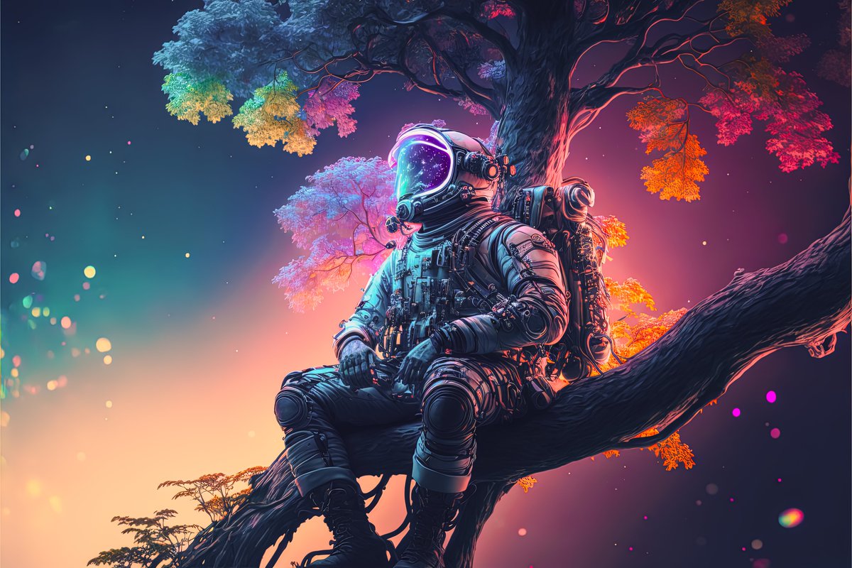 AiMachinist's tweet photo. An astronaut relaxing in a tree, wondering what could be.

#wallpaper #midjourney #underwater #cosmos   #art #drawing #painting #render #realistic #digitalart #digital #artificial  #graphic #realistic #conceptart #mechanical #astro #astronaut #exoplanet #tree #treeoflife #SpaceX https://t.co/ah6PudAN5S