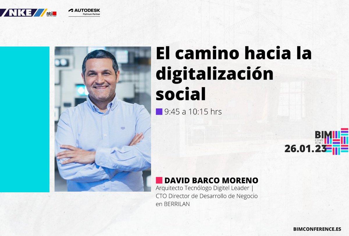 𝗘𝗹 𝗰𝗮𝗺𝗶𝗻𝗼 𝗵𝗮𝗰𝗶𝗮 𝗹𝗮 𝗱𝗶𝗴𝗶𝘁𝗮𝗹𝗶𝘇𝗮𝗰𝗶𝗼́𝗻 𝘀𝗼𝗰𝗶𝗮𝗹 con <a href="/qbimgest/">David Barco</a> | <a href="/berrilan/">Berrilan</a> 
Y además
📆 25-enero-2023
📣 𝗗𝗘𝗕𝗔𝗧𝗘 ⏰ 15:15 
📣 𝗘𝗡𝗧𝗥𝗘𝗩𝗜𝗦𝗧𝗔 ⏰ 17:35 

📆 26-enero-2023
📣 𝗣𝗢𝗡𝗘𝗡𝗖𝗜𝗔 ⏰ 9:45 
nti-spain.com/bimconference/

#BIMConference