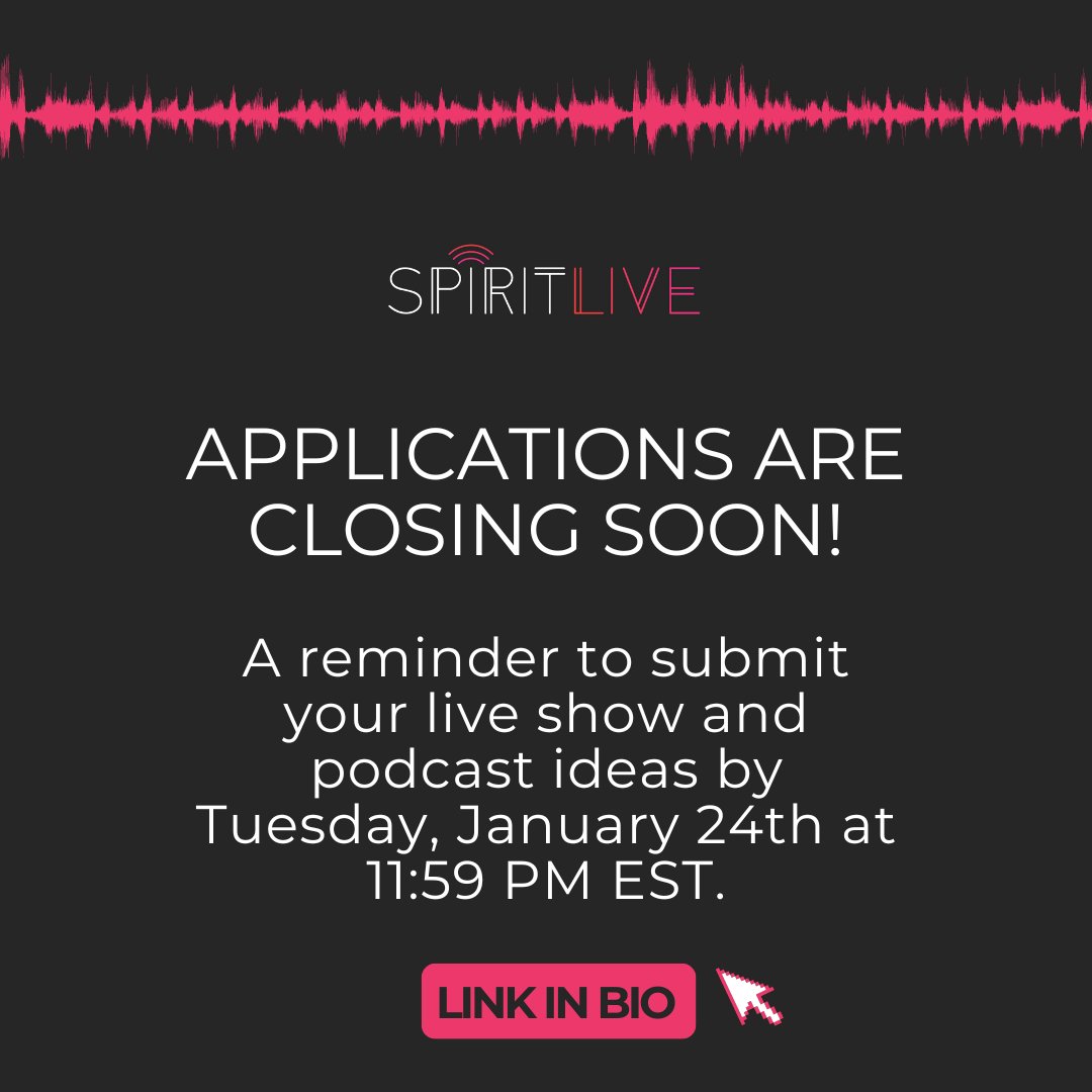 Here we go again! 🥳 

Winter applications close this Tuesday, January 24th, 11:59 PM EST.

Remember to submit all your great ideas! The applications can be found at the link in our bio.

#SpiritLiveWinter2023