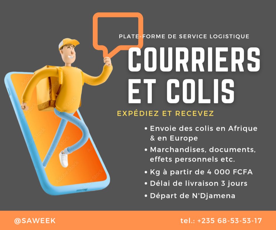 SAWEEK7's tweet photo. Choisissez une solution efficace pour envoyer rapidement vos #colis. 
Avec nos boites, nos tubes et nos cartons d'#expédition vous pourrez effectuer des transferts des documents volumineux. #logistique #transport #tchad
 📲 +235 68 53 53 17/99 23 24 61
#NDjamena, Rue de 40 metre https://t.co/6gkUjsLwwR