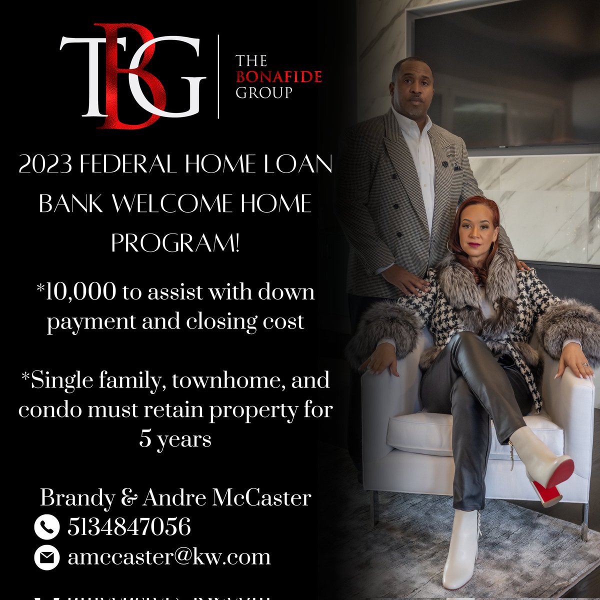 📢 Call Brandy and Andre McCaster to take advantage of this program!📌 Make The Bonafide Choice. 🏡🏡🏡

📌 Brandy McCaster
☎️ (513)485-2451

#cincinnatirealestate  #blackownedbusiness #inclusionmatters #luxuryinternational #InternationalRealEstate