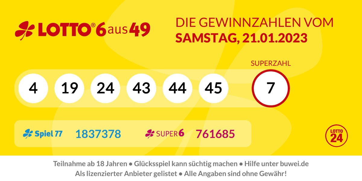 LOTTO24.de on Twitter: "Die #Gewinnzahlen bei #Lotto6aus49, vom 21.01.