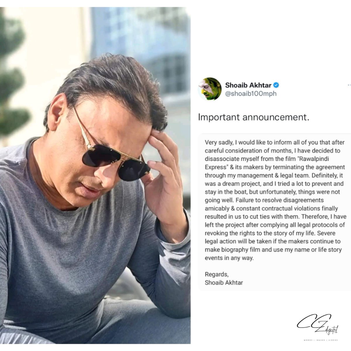 Shoaib Akhtar Pull out of his biopic 'Rawalpindi Express'
He Posted on Twitter about his decision.

#shoaibakhtar #RawalpindiExpress 
#lollywood #lollywoodfilmindustry