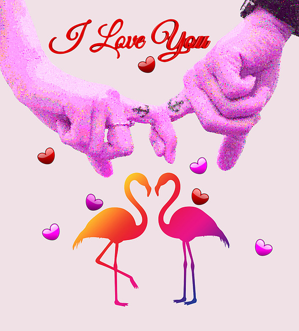 ruth-lobe.pixels.com #LoveArt #Hands #indexes #fingers #interwined #Flamingos #Birds #Hearts #ValentineDay #AYearForArt #BuyArtNotCandy