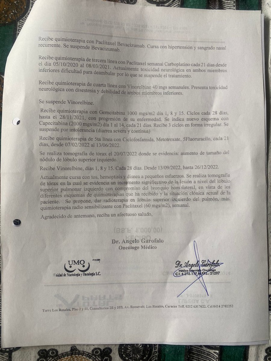 Micarmenlaprofe's tweet photo. Este es el informe donde se me pide hacer radioterapia para detener el crecimiento del nódulo del lobulo superior izquierdo de mi pulmón ha crecido en un 60% ayúdame a poder reunir el dinero para hacerme la radioterapia no puedo respirar y estoy tosiendo sangre 🙏🙏🙏🙏 gracias https://t.co/l8tmbx8wmk
